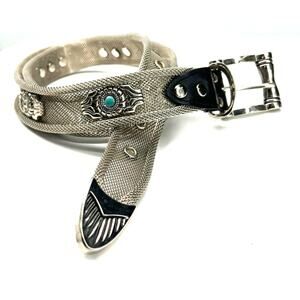 vintage XL silver Metal mesh belt Southwestern turquoise bead Western Country